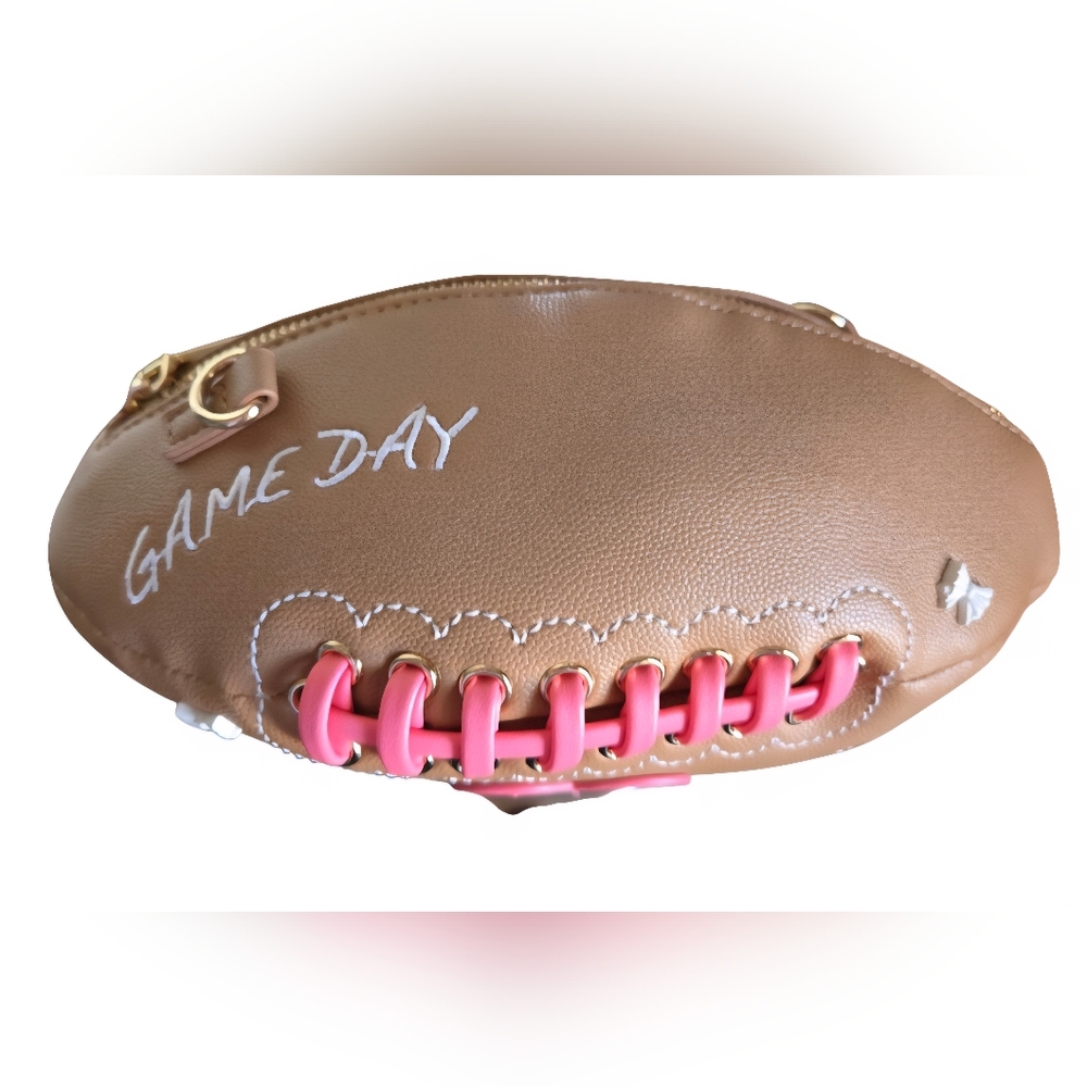 Betsey Johnson Tan and Pink Football Crossbody Bag - Picture 7 of 10